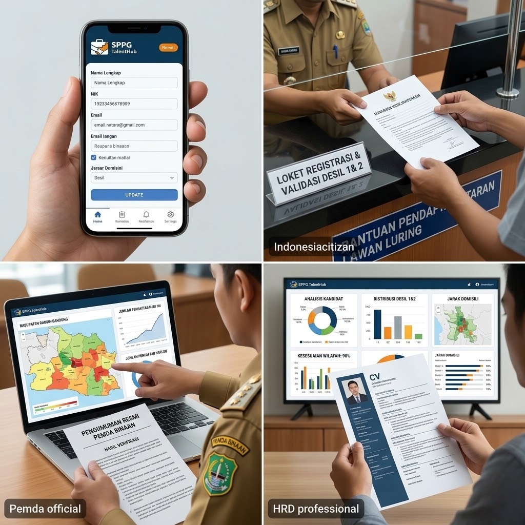 Ekosistem Rekrutmen Terpadu SPPG TalentHub - Pendaftaran Daring, Verifikasi Pemda Luring, Afirmasi Desil 1 & 2, dan Seleksi HRD